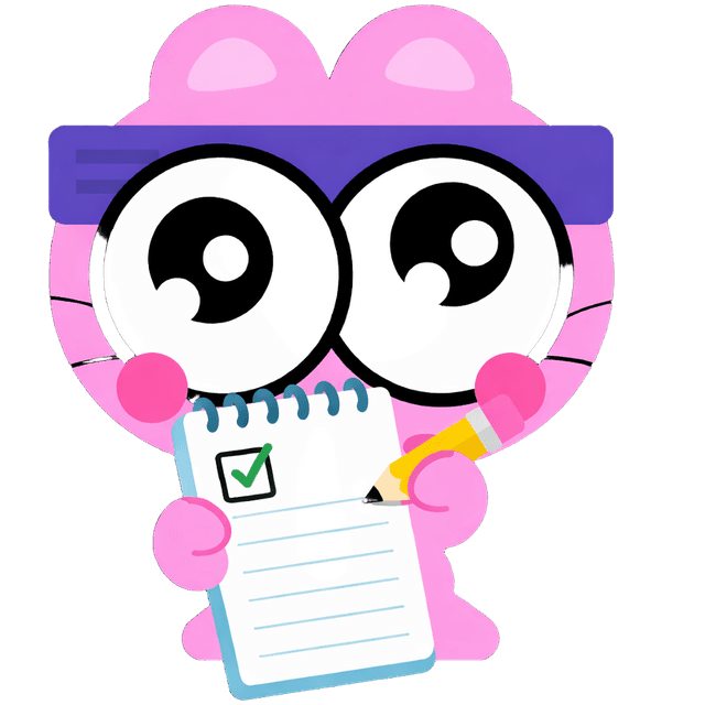 Cat character reviewing a checklist